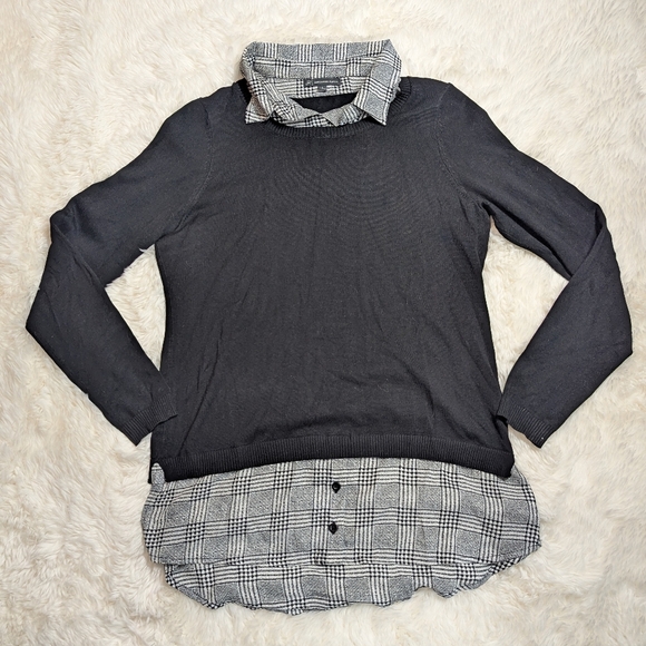 Adrianna Papell Tops - Adrianna Papell Sz Sm Black White 2 Layered Shirt Long Sleeve